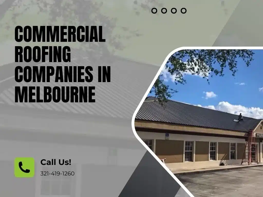 Commercial building with a metal roof under clear blue skies, promoting roofing services in Melbourne
