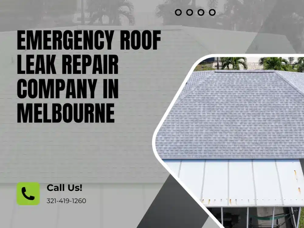 Roof with shingles promoting emergency roof leak repair services in Melbourne