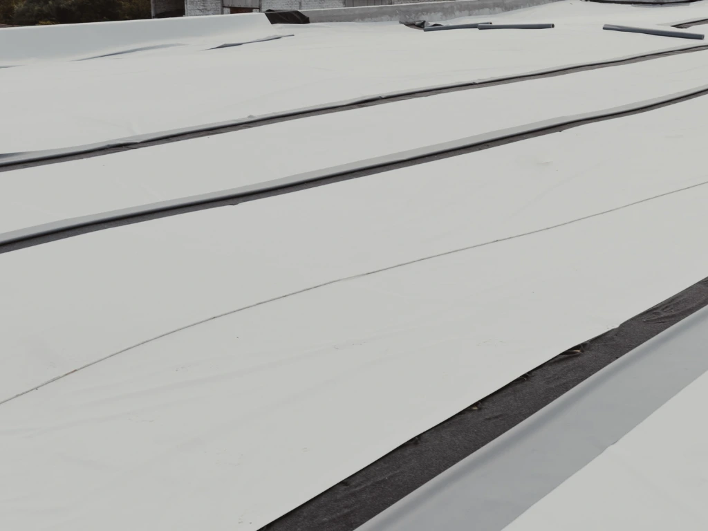 Close-up of TPO membrane roof after storm in Florida