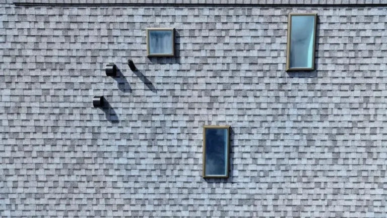 Asphalt roof with multiple skylights and black roof vents